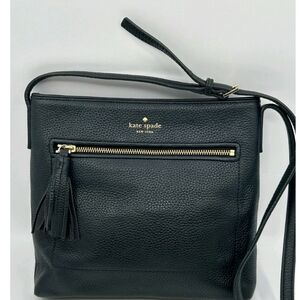 kate spade Black Pebbled Leather Crossbody with Gold Zip